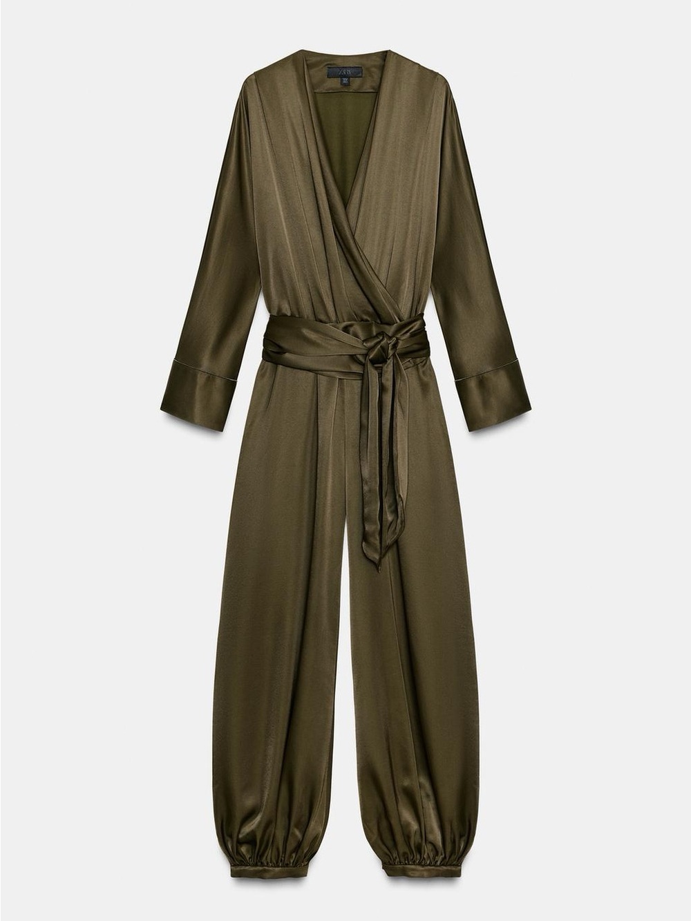 NWT. Zara ZW Collection Dark Khali Satin Effect Long Bloomer Jumpsuit. Size L. - Picture 10 of 15